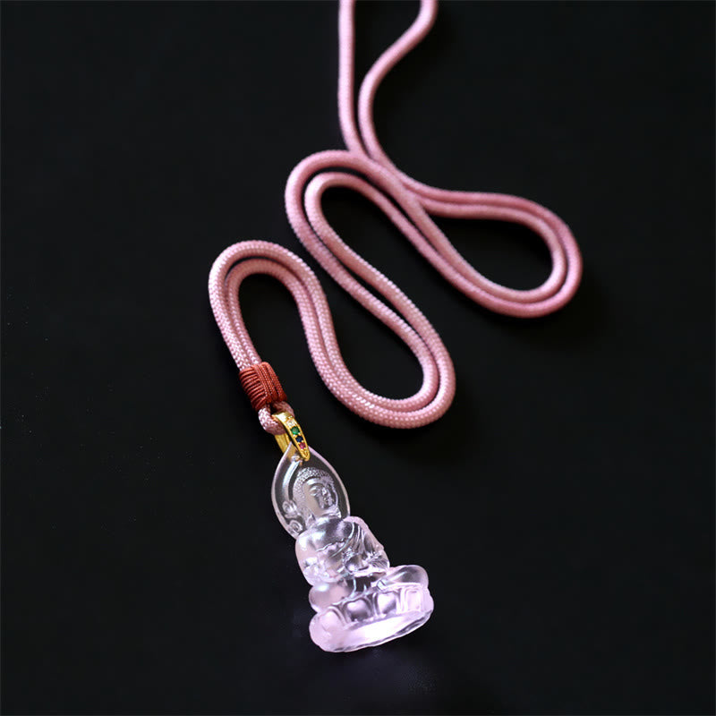 Wear FengShui Blue Tathagata Buddha Medicine Buddha Liuli Crystal Serenity Amulet Necklace Pendant