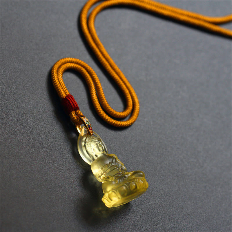 Wear FengShui Blue Tathagata Buddha Medicine Buddha Liuli Crystal Serenity Amulet Necklace Pendant