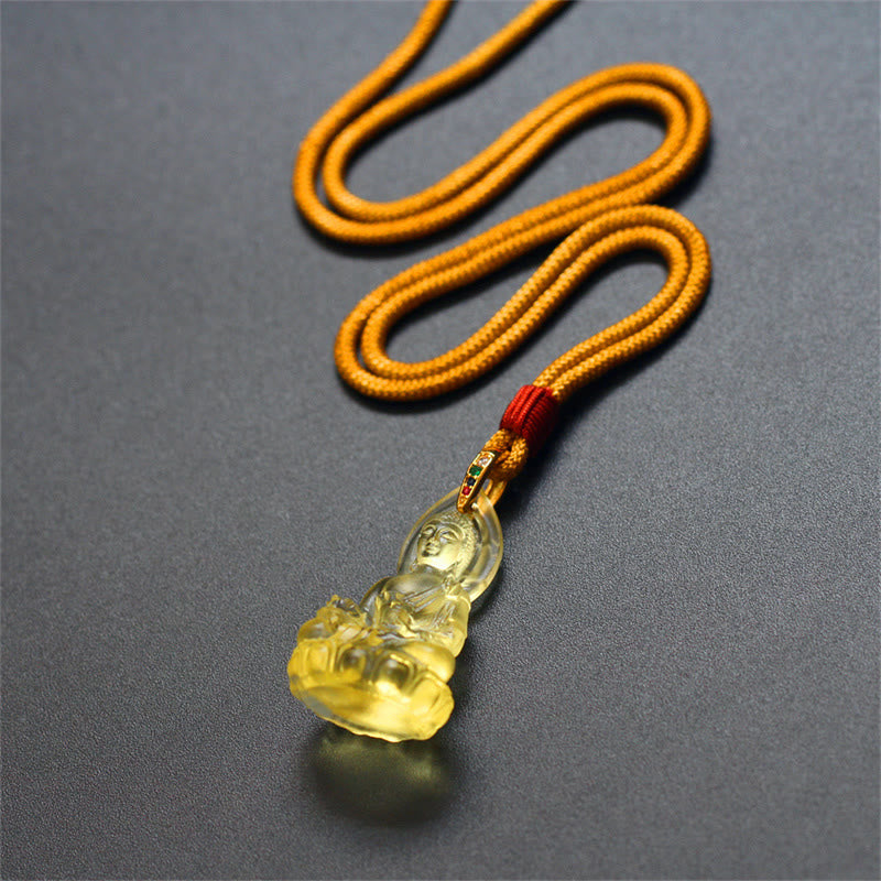 Wear FengShui Blue Tathagata Buddha Medicine Buddha Liuli Crystal Serenity Amulet Necklace Pendant