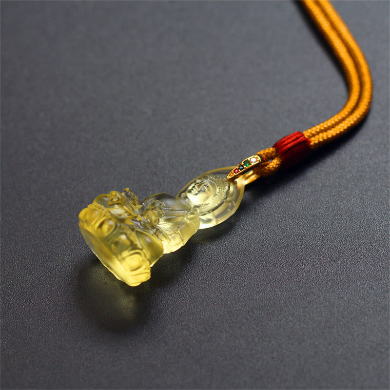 Wear FengShui Blue Tathagata Buddha Medicine Buddha Liuli Crystal Serenity Amulet Necklace Pendant
