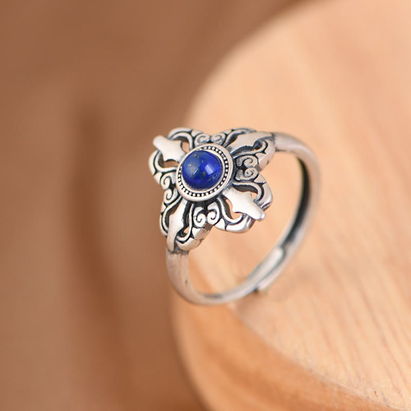Wear FengShui Tibet 925 Sterling Silver Natural Lazurite Positive Adjustable Ring