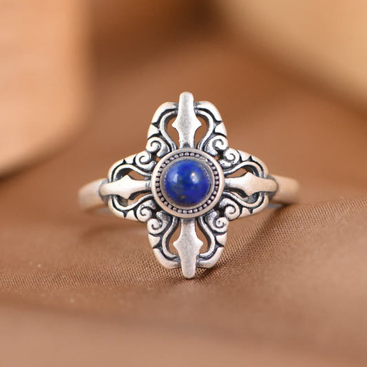 Wear FengShui Tibet 925 Sterling Silver Natural Lazurite Positive Adjustable Ring