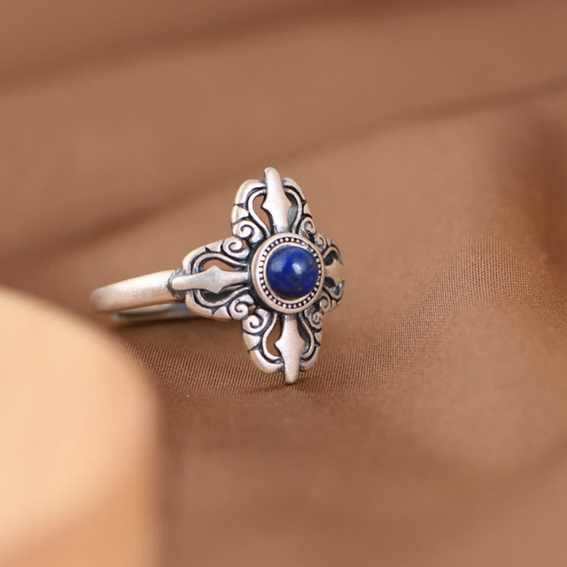 Wear FengShui Tibet 925 Sterling Silver Natural Lazurite Positive Adjustable Ring