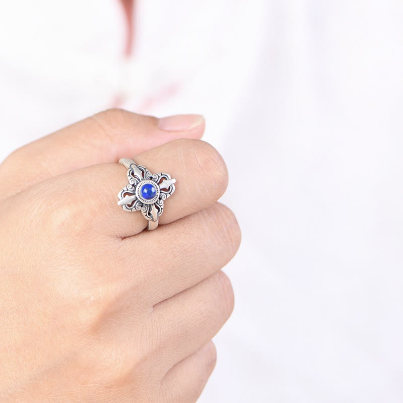 Wear FengShui Tibet 925 Sterling Silver Natural Lazurite Positive Adjustable Ring