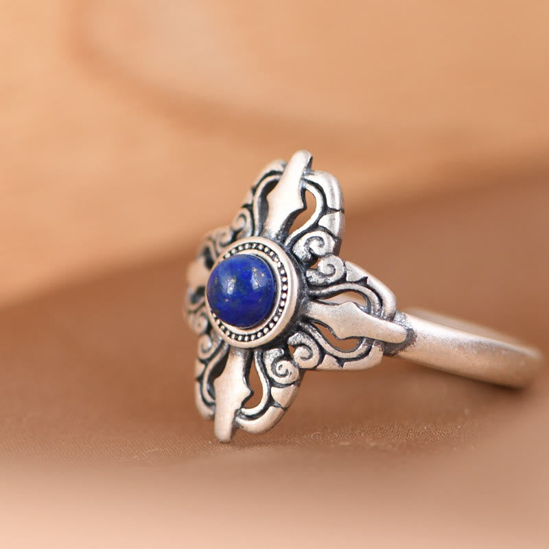 Wear FengShui Tibet 925 Sterling Silver Natural Lazurite Positive Adjustable Ring
