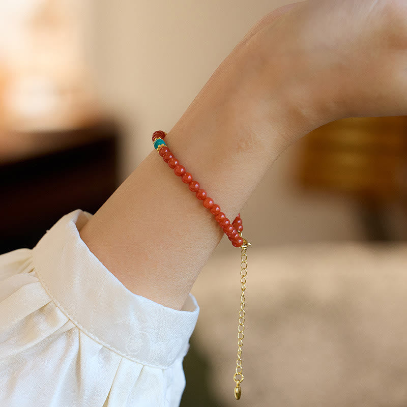 Wear FengShui 925 Sterling Silver Plated Gold Natural Red Agate Turquoise Confidence Bracelet Necklace Pendant Ring Set