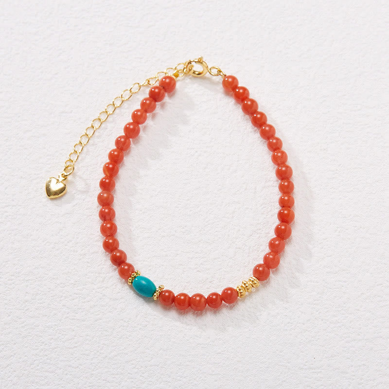 Wear FengShui 925 Sterling Silver Plated Gold Natural Red Agate Turquoise Confidence Bracelet Necklace Pendant Ring Set
