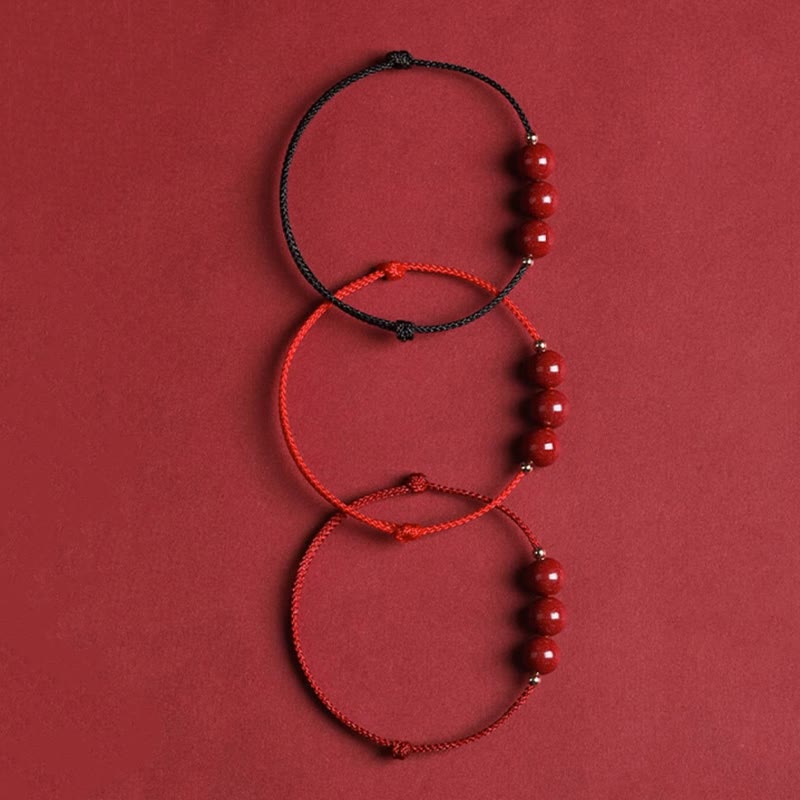 Wear FengShui Natural Lucky Cinnabar Bead Blessing String Bracelet Anklet