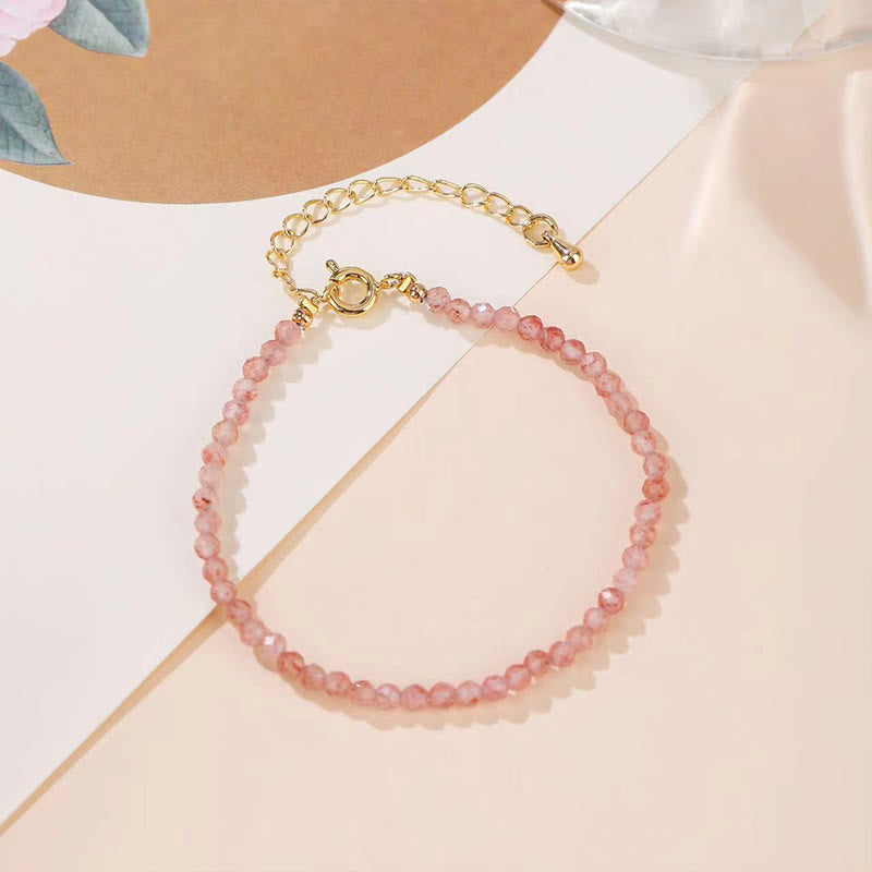 Wear FengShui Strawberry Quartz Prehnite Peridot Lazurite Pink Crystal Tourmaline Healing Chain Bracelet
