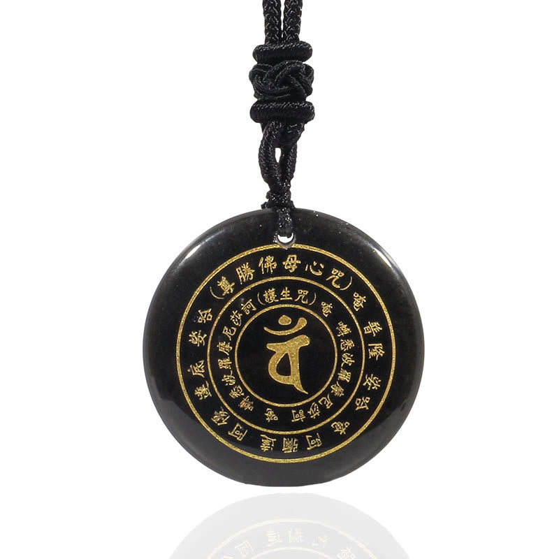 Wear FengShui Vairocana Tathagata Sanskrit Mantra Various Crystal Black Obsidian Green Aventurine Strength Necklace Pendant