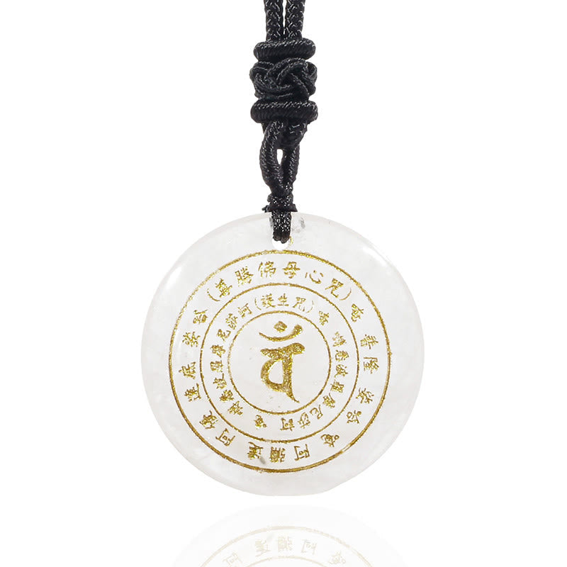 Wear FengShui Vairocana Tathagata Sanskrit Mantra Various Crystal Black Obsidian Green Aventurine Strength Necklace Pendant