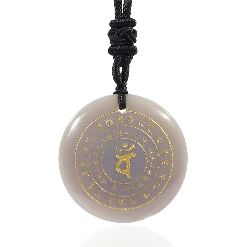 Wear FengShui Vairocana Tathagata Sanskrit Mantra Various Crystal Black Obsidian Green Aventurine Strength Necklace Pendant