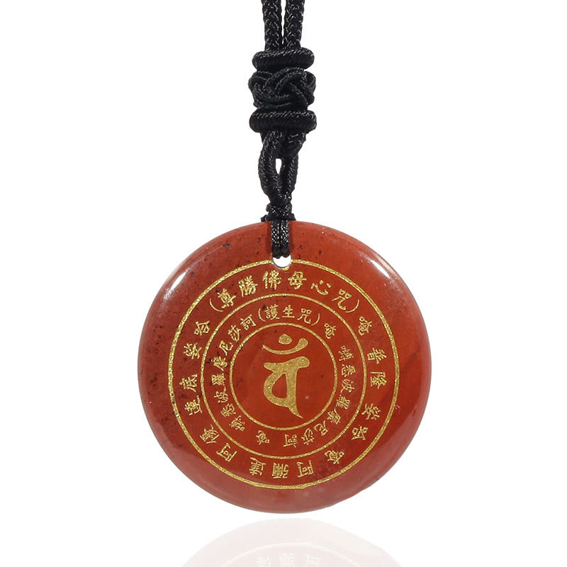 Wear FengShui Vairocana Tathagata Sanskrit Mantra Various Crystal Black Obsidian Green Aventurine Strength Necklace Pendant