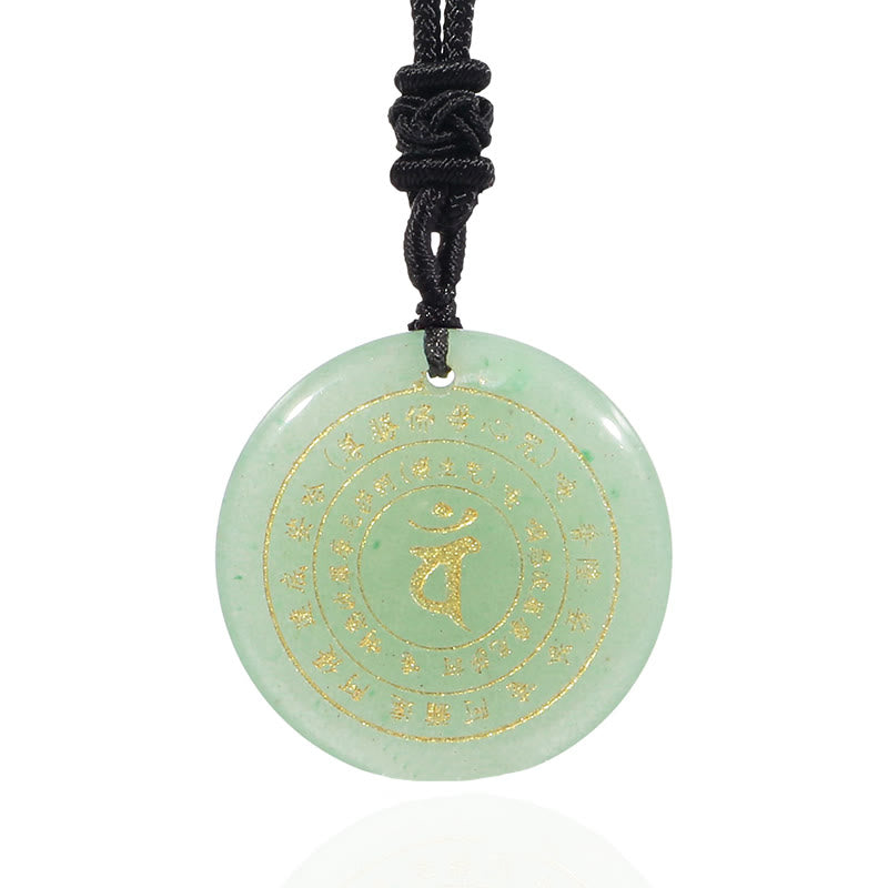 Wear FengShui Vairocana Tathagata Sanskrit Mantra Various Crystal Black Obsidian Green Aventurine Strength Necklace Pendant