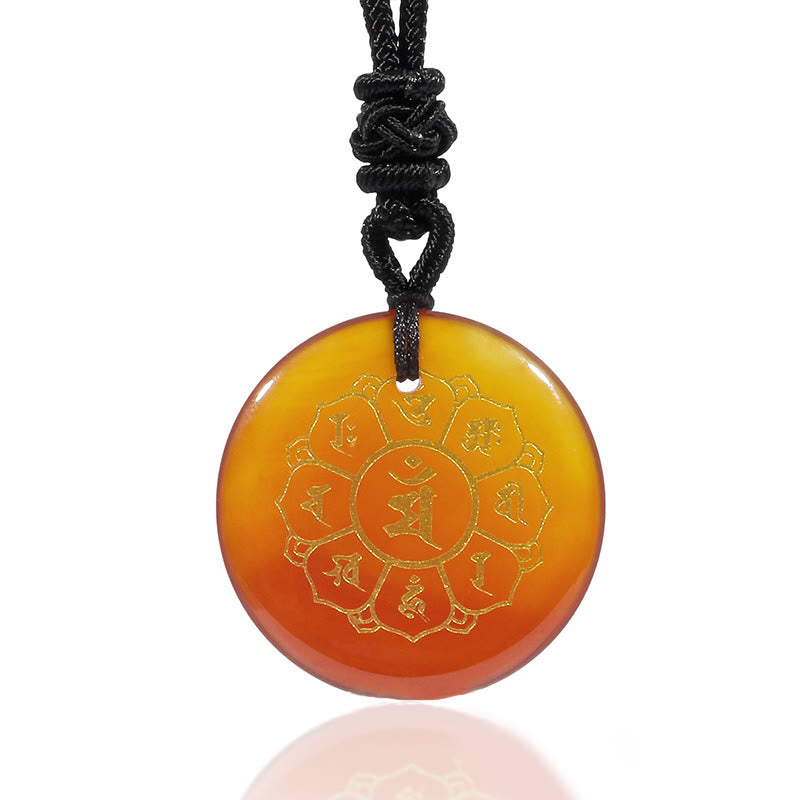 Wear FengShui Om Mani Padme Hum Natural Various Crystal Black Obsidian Strength Necklace Pendant