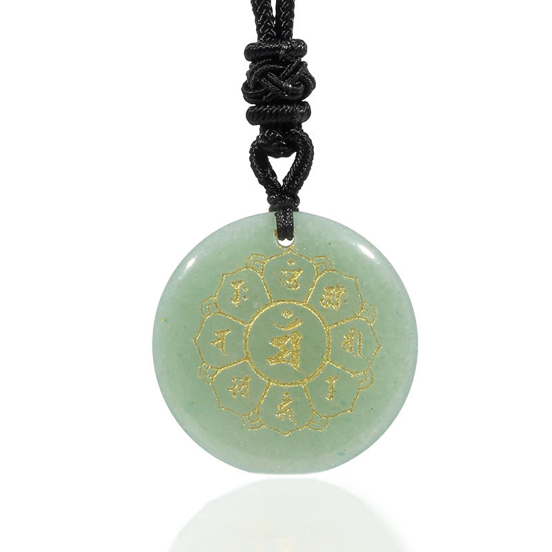 Wear FengShui Om Mani Padme Hum Natural Various Crystal Black Obsidian Strength Necklace Pendant