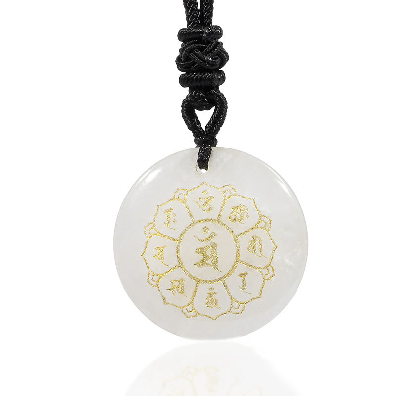 Wear FengShui Om Mani Padme Hum Natural Various Crystal Black Obsidian Strength Necklace Pendant