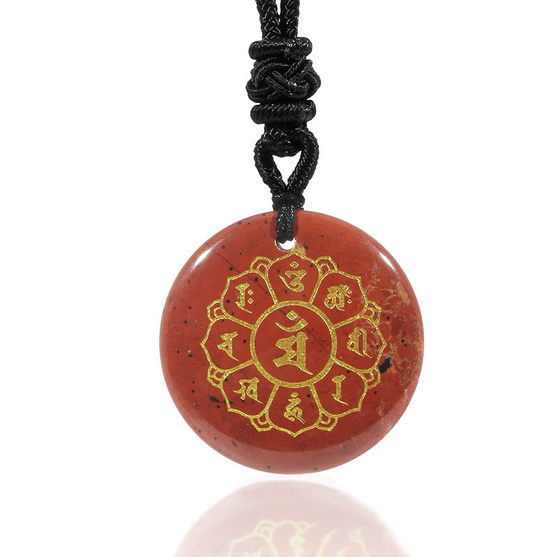 Wear FengShui Om Mani Padme Hum Natural Various Crystal Black Obsidian Strength Necklace Pendant