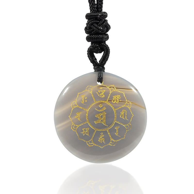 Wear FengShui Om Mani Padme Hum Natural Various Crystal Black Obsidian Strength Necklace Pendant