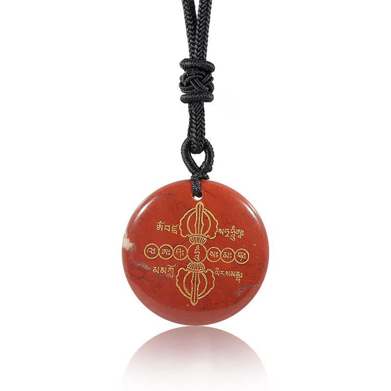 Wear FengShui Vajra Dorje Sanskrit Pattern Natural Various Crystal Black Obsidian Fulfilment Necklace Pendant