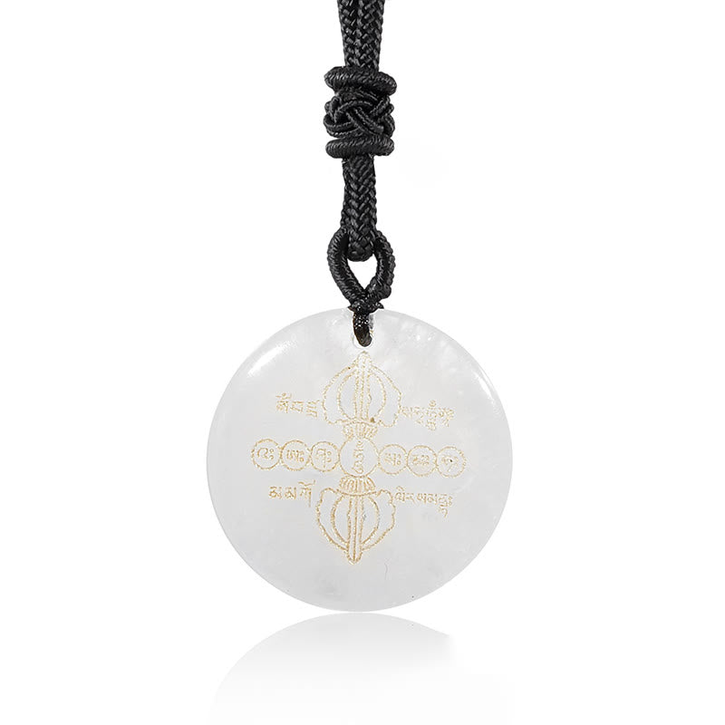 Wear FengShui Vajra Dorje Sanskrit Pattern Natural Various Crystal Black Obsidian Fulfilment Necklace Pendant