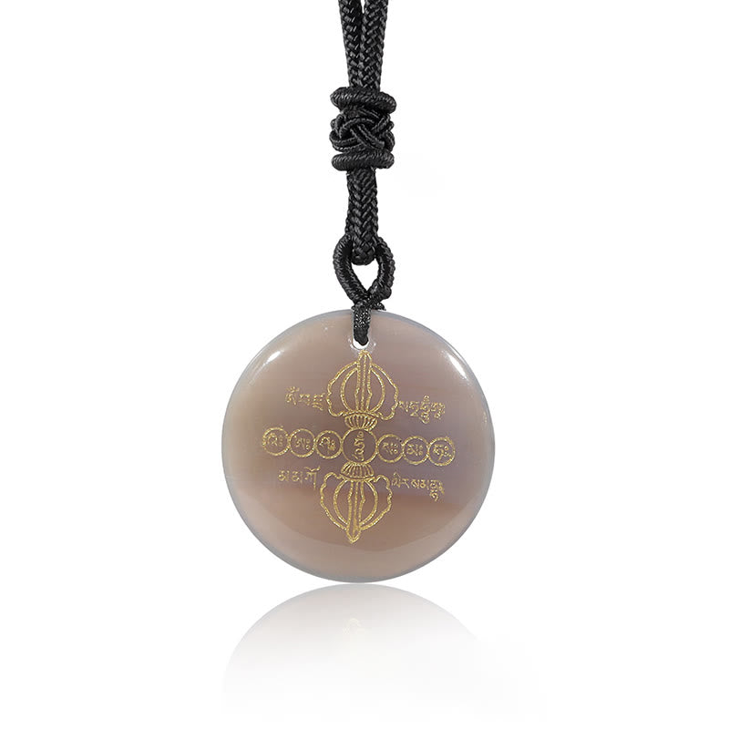 Wear FengShui Vajra Dorje Sanskrit Pattern Natural Various Crystal Black Obsidian Fulfilment Necklace Pendant