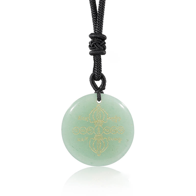 Wear FengShui Vajra Dorje Sanskrit Pattern Natural Various Crystal Black Obsidian Fulfilment Necklace Pendant