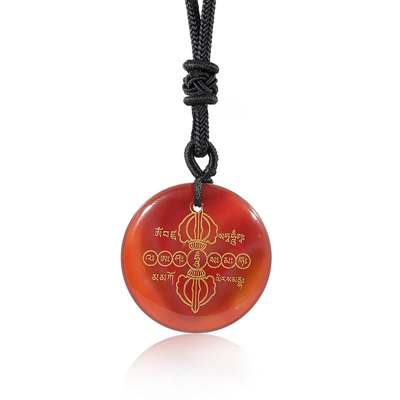 Wear FengShui Vajra Dorje Sanskrit Pattern Natural Various Crystal Black Obsidian Fulfilment Necklace Pendant