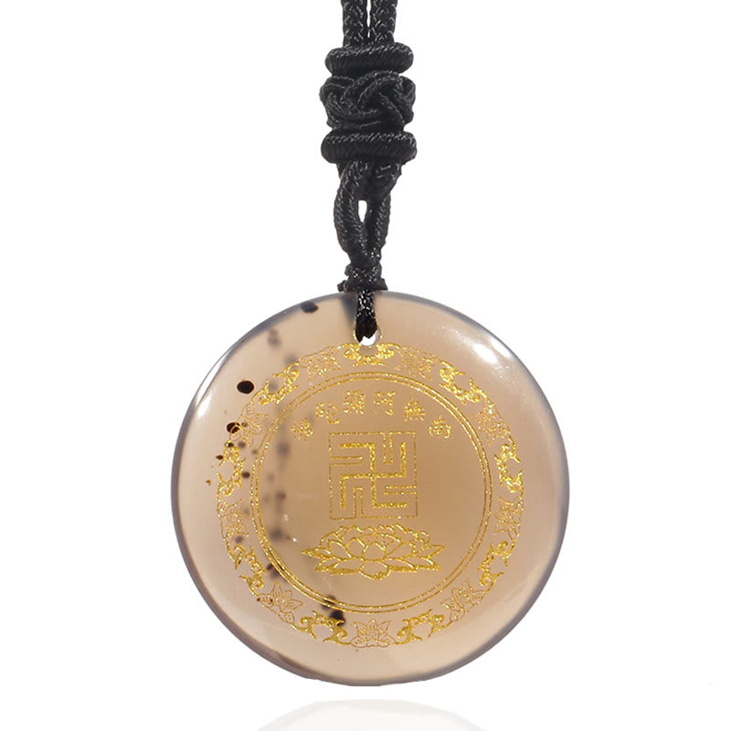 Wear FengShui Swastika Lotus Pattern Natural Various Crystal Black Obsidian Purification Necklace Pendant