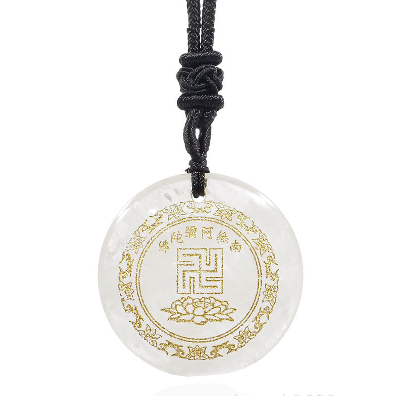 Wear FengShui Swastika Lotus Pattern Natural Various Crystal Black Obsidian Purification Necklace Pendant