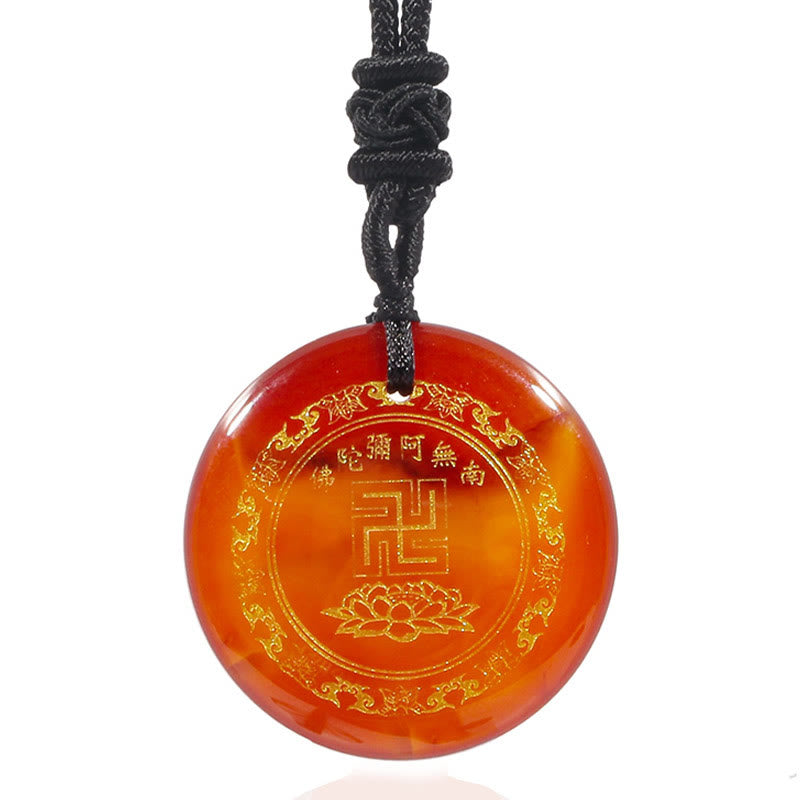 Wear FengShui Swastika Lotus Pattern Natural Various Crystal Black Obsidian Purification Necklace Pendant