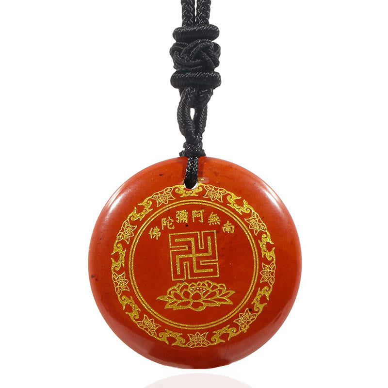 Wear FengShui Swastika Lotus Pattern Natural Various Crystal Black Obsidian Purification Necklace Pendant