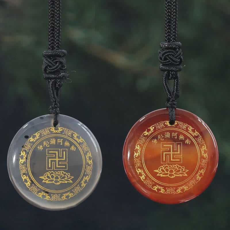 Wear FengShui Swastika Lotus Pattern Natural Various Crystal Black Obsidian Purification Necklace Pendant