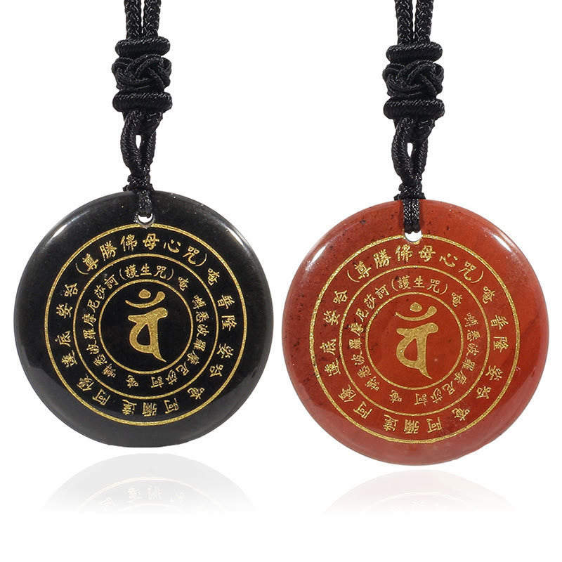 Wear FengShui Vairocana Tathagata Sanskrit Mantra Various Crystal Black Obsidian Green Aventurine Strength Necklace Pendant