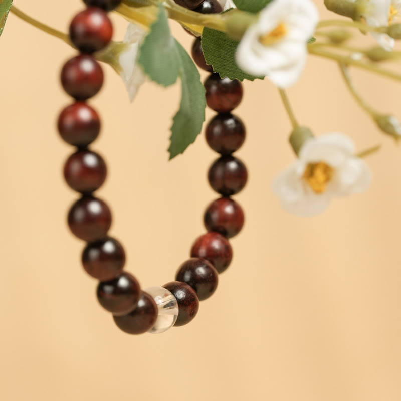 Wear FengShui Small Leaf Red Sandalwood White Crystal Protection Bracelet