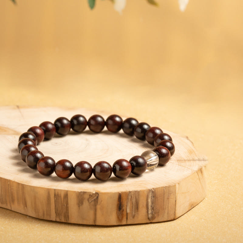 Wear FengShui Small Leaf Red Sandalwood White Crystal Protection Bracelet