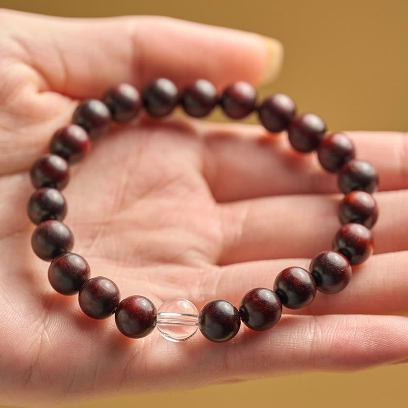 Wear FengShui Small Leaf Red Sandalwood White Crystal Protection Bracelet
