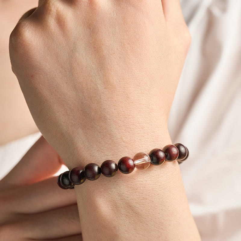 Wear FengShui Small Leaf Red Sandalwood White Crystal Protection Bracelet