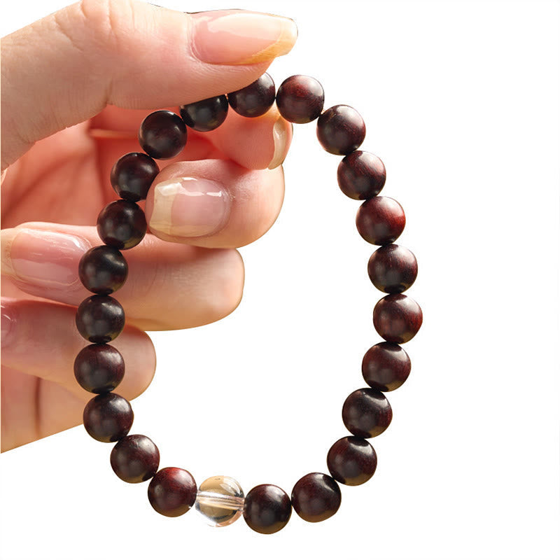 Wear FengShui Small Leaf Red Sandalwood White Crystal Protection Bracelet
