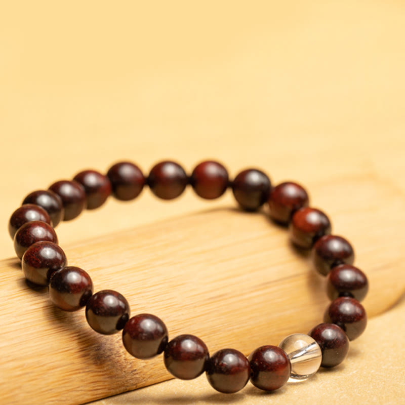 Wear FengShui Small Leaf Red Sandalwood White Crystal Protection Bracelet