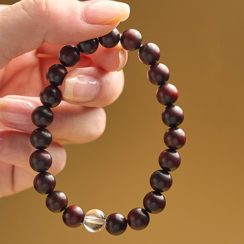 Wear FengShui Small Leaf Red Sandalwood White Crystal Protection Bracelet