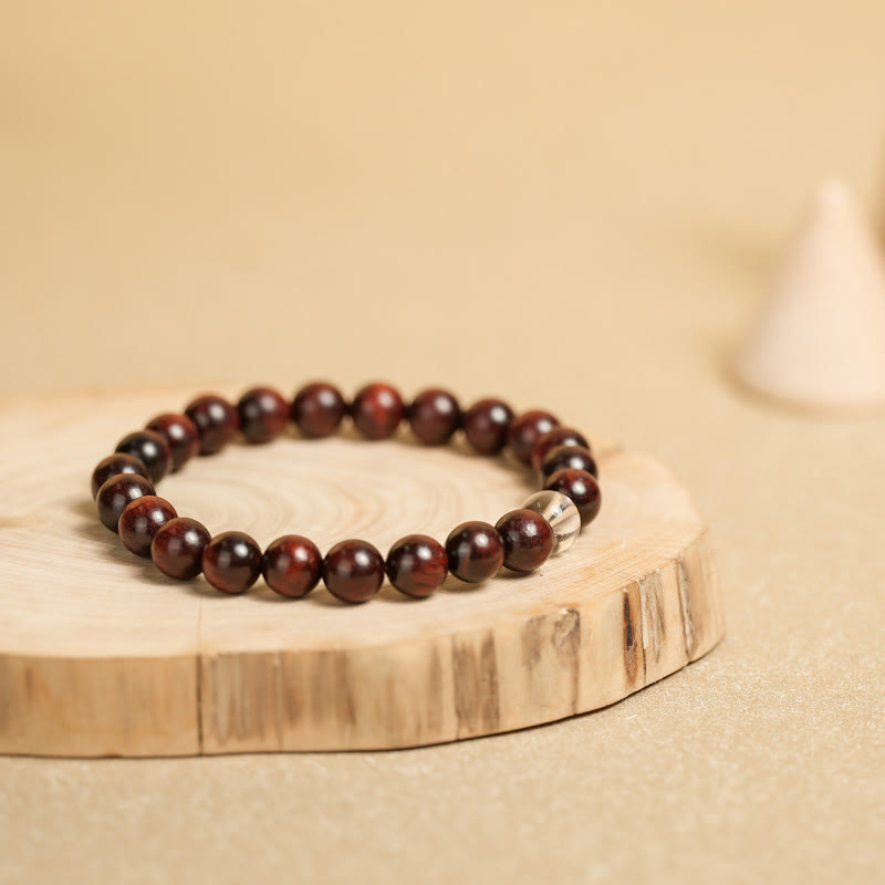 Wear FengShui Small Leaf Red Sandalwood White Crystal Protection Bracelet