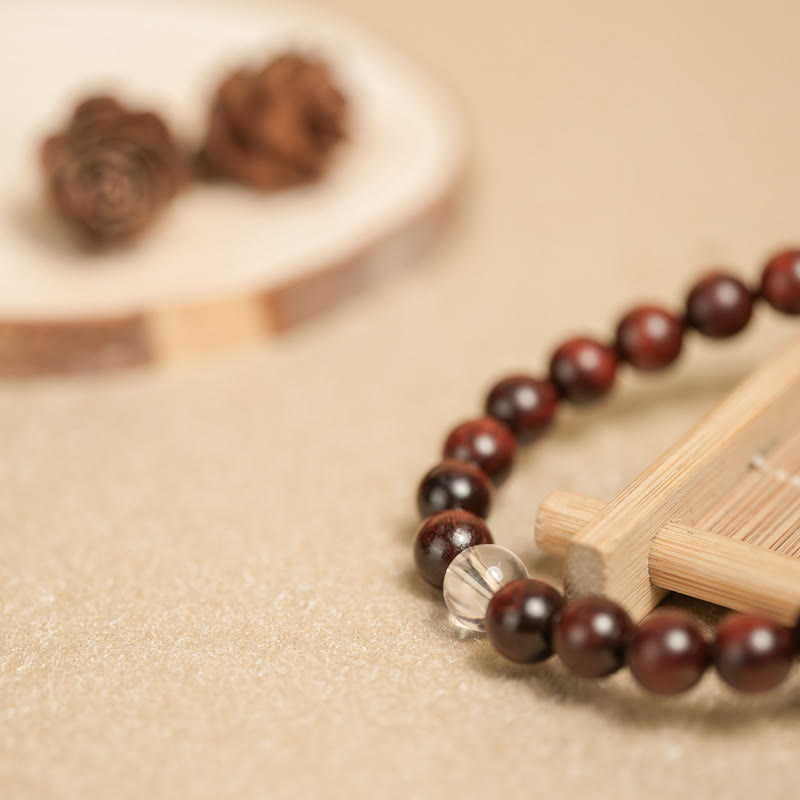 Wear FengShui Small Leaf Red Sandalwood White Crystal Protection Bracelet
