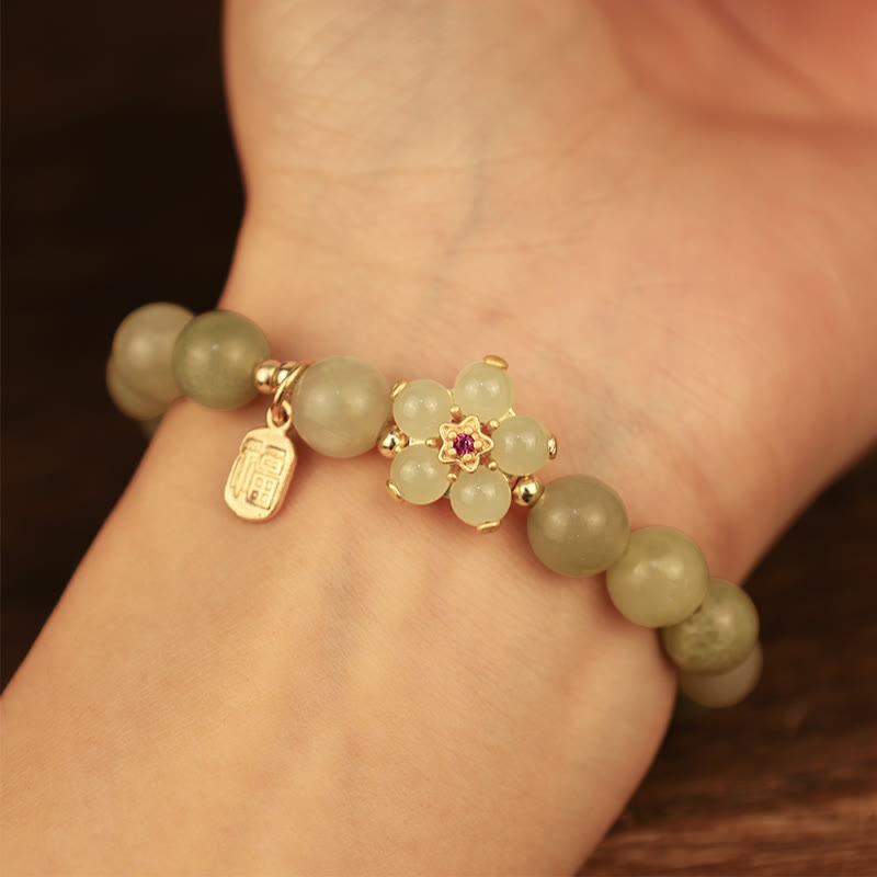 Wear FengShui "Hoping for Peace and Blooming Joy" Green Jade Bracelet Includes Gift Message Card