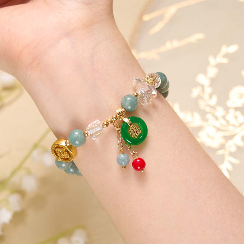 Wear FengShui Strawberry Quartz Jade Fu Character Charm Healing Bracelet