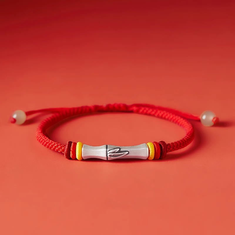 Wear FengShui 999 Sterling Silver Red String Bamboo Enlightenment Bracelet
