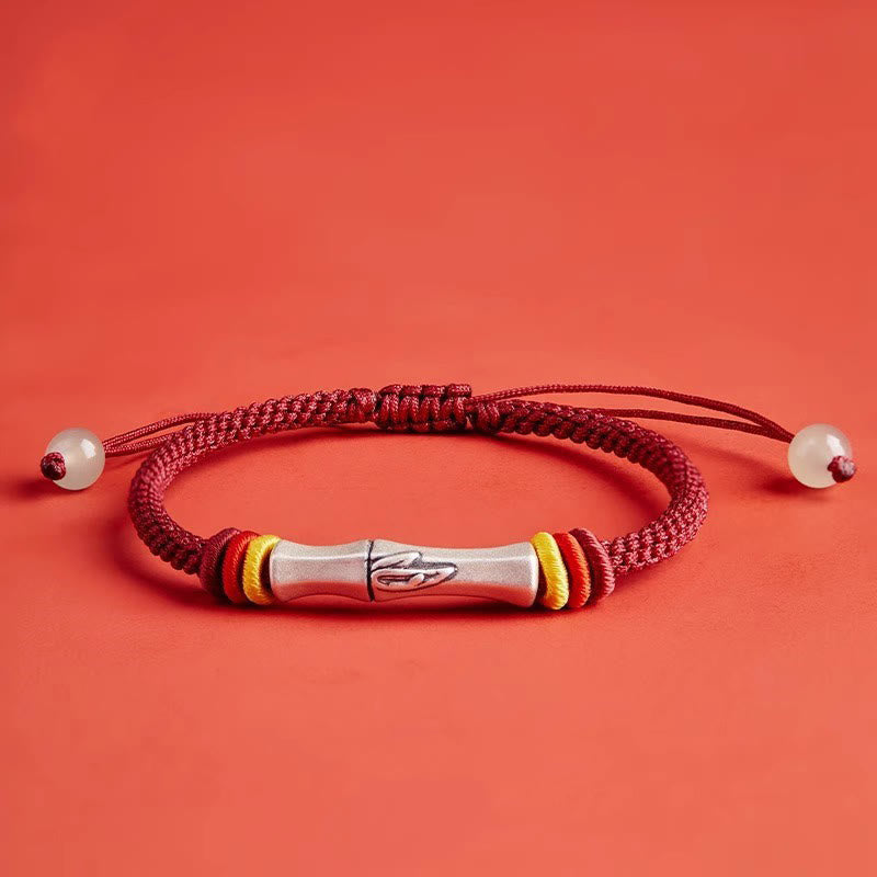 Wear FengShui 999 Sterling Silver Red String Bamboo Enlightenment Bracelet