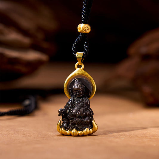Wear FengShui Tibetan Yellow Jambhala Yellow God of Wealth Buddha Serenity Necklace Pendant