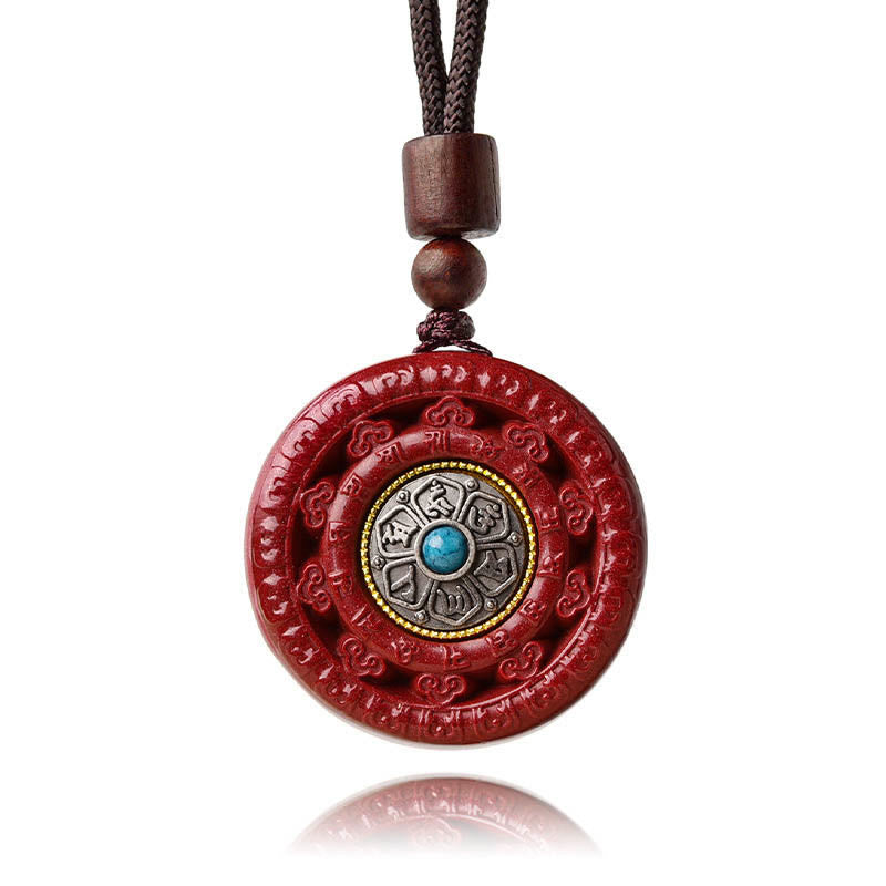Wear FengShui Cinnabar Om Mani Padme Hum Blessing Rotatable Necklace Pendant Key Chain
