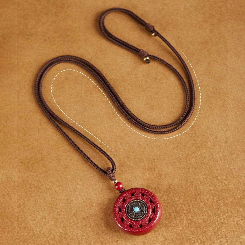 Wear FengShui Cinnabar Om Mani Padme Hum Blessing Rotatable Necklace Pendant Key Chain